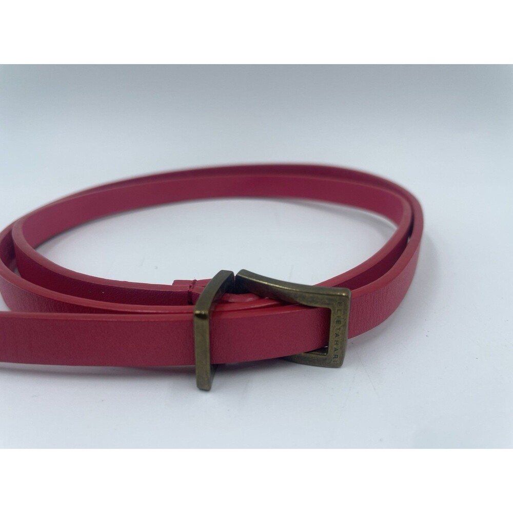 Elie Tahari Women Magenta Pink Skinny Leather Belt Brass Buckle Size L Large